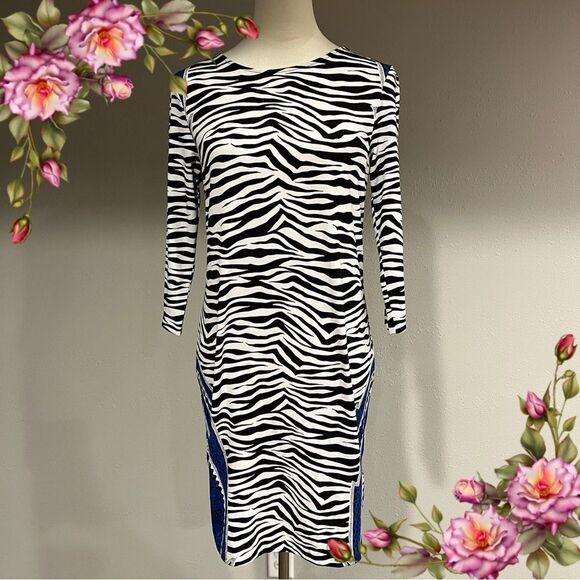 Michael by Michael Kors long sleeve Zebra Print scoop neck Dress size small - Picture 1 of 12